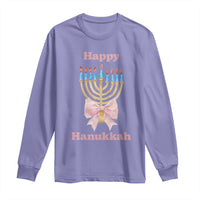 Happy Hanukkah Coquette Long Sleeve Shirt Cute Menorah Pink Bow