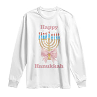 Happy Hanukkah Coquette Long Sleeve Shirt Cute Menorah Pink Bow