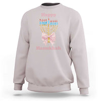 Happy Hanukkah Coquette Sweatshirt Cute Menorah Pink Bow - Wonder Print Shop
