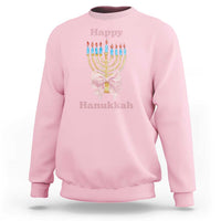 Happy Hanukkah Coquette Sweatshirt Cute Menorah Pink Bow - Wonder Print Shop