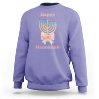 Happy Hanukkah Coquette Sweatshirt Cute Menorah Pink Bow - Wonder Print Shop