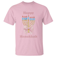 Happy Hanukkah Coquette T Shirt Cute Menorah Pink Bow - Wonder Print Shop