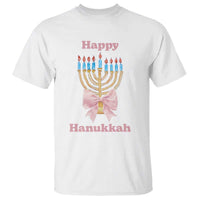 Happy Hanukkah Coquette T Shirt Cute Menorah Pink Bow - Wonder Print Shop