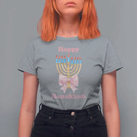 Happy Hanukkah Coquette T Shirt For Women Cute Menorah Pink Bow - Wonder Print Shop