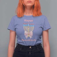 Happy Hanukkah Coquette T Shirt For Women Cute Menorah Pink Bow - Wonder Print Shop