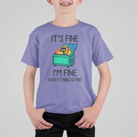 Funny It's Fine I'm Everything Is Fine T Shirt For Kid Black Cat Lil Dumpster Fire - Wonder Print Shop