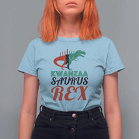 Kwanzaa Saurus Rex Kinara Candles Dinosaur T-rex African Heritage T Shirt For Women - Wonder Print Shop