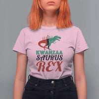 Kwanzaa Saurus Rex Kinara Candles Dinosaur T-rex African Heritage T Shirt For Women - Wonder Print Shop
