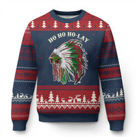 Funny Xmas Native American Ugly Christmas Sweater Ho Ho Ho Lay Vintage War Bonnet - Wonder Print Shop