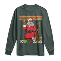 Funny Merry Kwanzaa Christmas Long Sleeve Shirt African American Black Santa Kinara Candles
