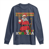 Funny Merry Kwanzaa Christmas Long Sleeve Shirt African American Black Santa Kinara Candles