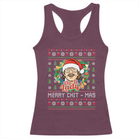 Funny Chit Christmas Racerback Tank Top Merry Chit Mas Do It Lady Xmas Wreath - Wonder Print Shop