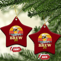 Brewski Skiing Beer Ceramic Ornament Funny Skiing Skier Ski Vacation Retro Sunset - Wonder Print Shop