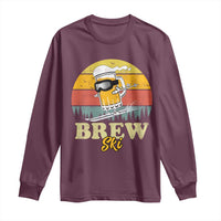 Brewski Skiing Beer Long Sleeve Shirt Funny Skiing Skier Ski Vacation Retro Sunset - Wonder Print Shop