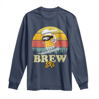 Brewski Skiing Beer Long Sleeve Shirt Funny Skiing Skier Ski Vacation Retro Sunset - Wonder Print Shop