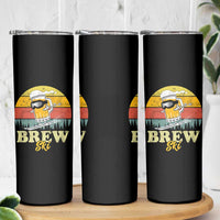 Brewski Skiing Beer Skinny Tumbler Funny Skiing Skier Ski Vacation Retro Sunset - Wonder Print Shop