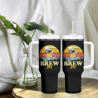 Brewski Skiing Beer Tumbler With Handle Funny Skiing Skier Ski Vacation Retro Sunset - Wonder Print Shop