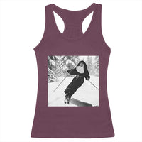 Funny Skiing Nun Graphics Photo Skier Winter Sport Racerback Tank Top - Wonder Print Shop
