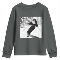 Funny Skiing Nun Graphics Photo Skier Winter Sport Youth Sweatshirt - Wonder Print Shop