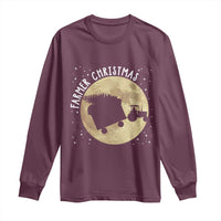 Funny Farmer Christmas Long Sleeve Shirt Xmas Santa Farm Tractor Moon - Wonder Print Shop