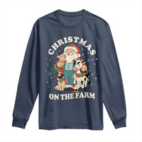 Funny Xmas On The Farm Long Sleeve Shirt Christmas Farmer Santa Claus Livestock - Wonder Print Shop