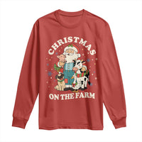 Funny Xmas On The Farm Long Sleeve Shirt Christmas Farmer Santa Claus Livestock - Wonder Print Shop