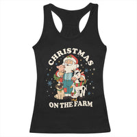 Funny Xmas On The Farm Racerback Tank Top Christmas Farmer Santa Claus Livestock - Wonder Print Shop