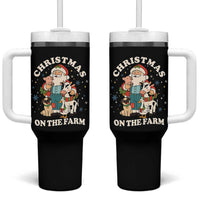 Funny Xmas On The Farm Tumbler With Handle Christmas Farmer Santa Claus Livestock - Wonder Print Shop