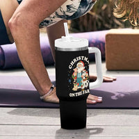 Funny Xmas On The Farm Tumbler With Handle Christmas Farmer Santa Claus Livestock - Wonder Print Shop