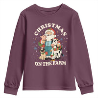 Funny Xmas On The Farm Youth Sweatshirt Christmas Farmer Santa Claus Livestock - Wonder Print Shop