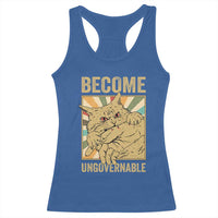 Become Ungovernable Cat Racerback Tank Top Funny Retro Cat Bite Horror Anime - Wonder Print Shop