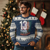 Funny 13th Birthday Ugly Christmas Sweater 13 Years 156 Months Of Being Awesome American Flag - Wonder Print Shop