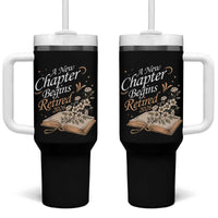 A New Chapter Begins Retired 2026 Tumbler With Handle Retired Teacher Floral Book - Wonder Print Shop
