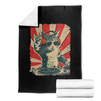 Funny DJ Cat with Headphones Retro Music Lover Throw Blanket