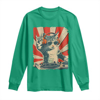 Funny DJ Cat with Headphones Retro Music Lover Long Sleeve Shirt