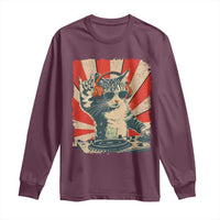 Funny DJ Cat with Headphones Retro Music Lover Long Sleeve Shirt