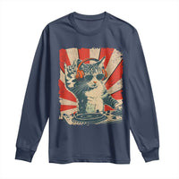 Funny DJ Cat with Headphones Retro Music Lover Long Sleeve Shirt
