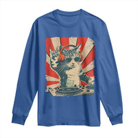 Funny DJ Cat with Headphones Retro Music Lover Long Sleeve Shirt