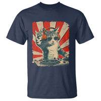 Funny DJ Cat with Headphones Retro Music Lover T Shirt