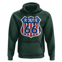 Vintage Route Highway 66 Historical Sign Distressed American Flag Road Trip Hoodie