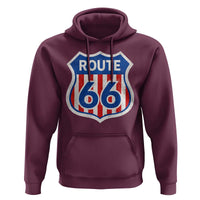 Vintage Route Highway 66 Historical Sign Distressed American Flag Road Trip Hoodie