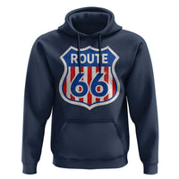 Vintage Route Highway 66 Historical Sign Distressed American Flag Road Trip Hoodie