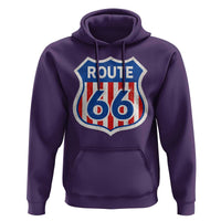 Vintage Route Highway 66 Historical Sign Distressed American Flag Road Trip Hoodie