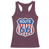 Vintage Route Highway 66 Historical Sign Distressed American Flag Road Trip Racerback Tank Top