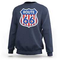 Vintage Route Highway 66 Historical Sign Distressed American Flag Road Trip Sweatshirt