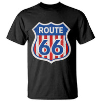 Vintage Route Highway 66 Historical Sign Distressed American Flag Road Trip T Shirt