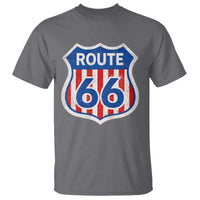 Vintage Route Highway 66 Historical Sign Distressed American Flag Road Trip T Shirt