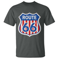 Vintage Route Highway 66 Historical Sign Distressed American Flag Road Trip T Shirt