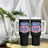 Vintage Route Highway 66 Historical Sign Distressed American Flag Road Trip Tumbler With Handle