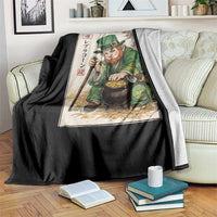 Vintage Japanese Leprechaun St Patricks Day Shamrock Ukiyo e Art Throw Blanket